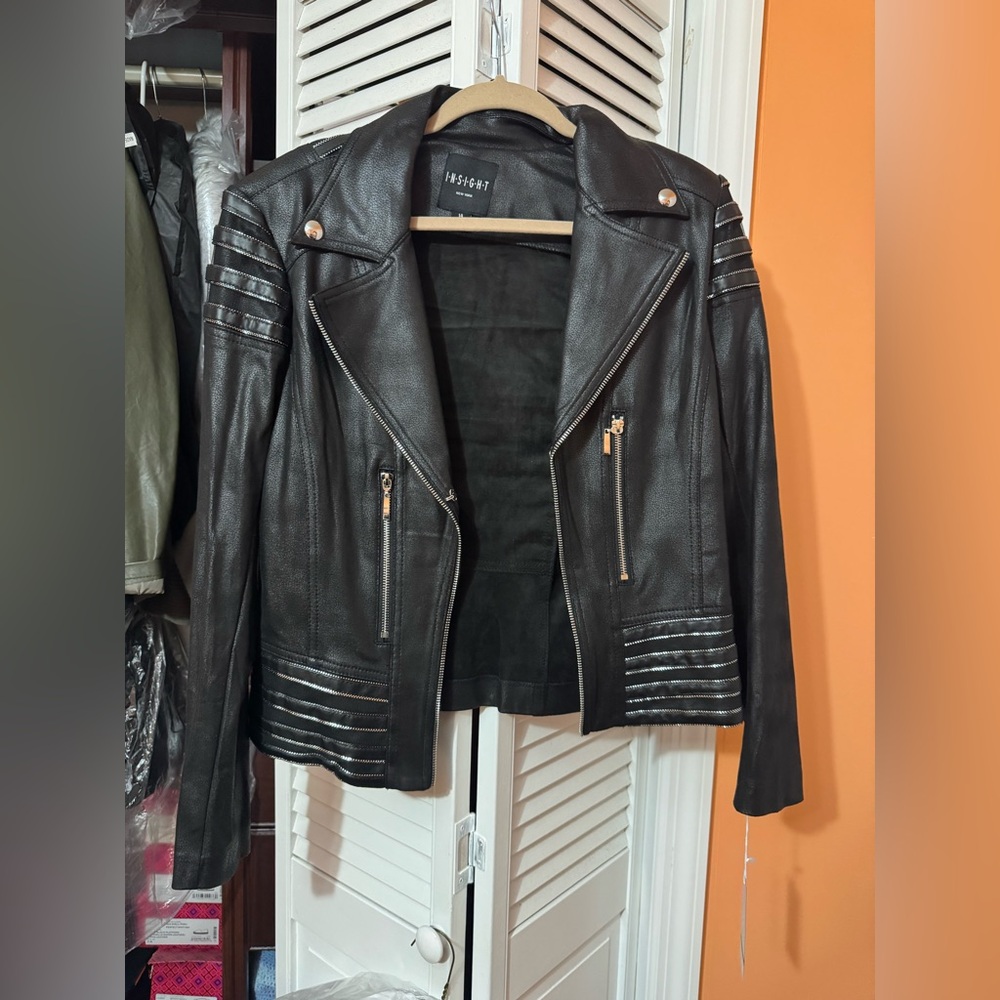 Black faux mixed material Jacket